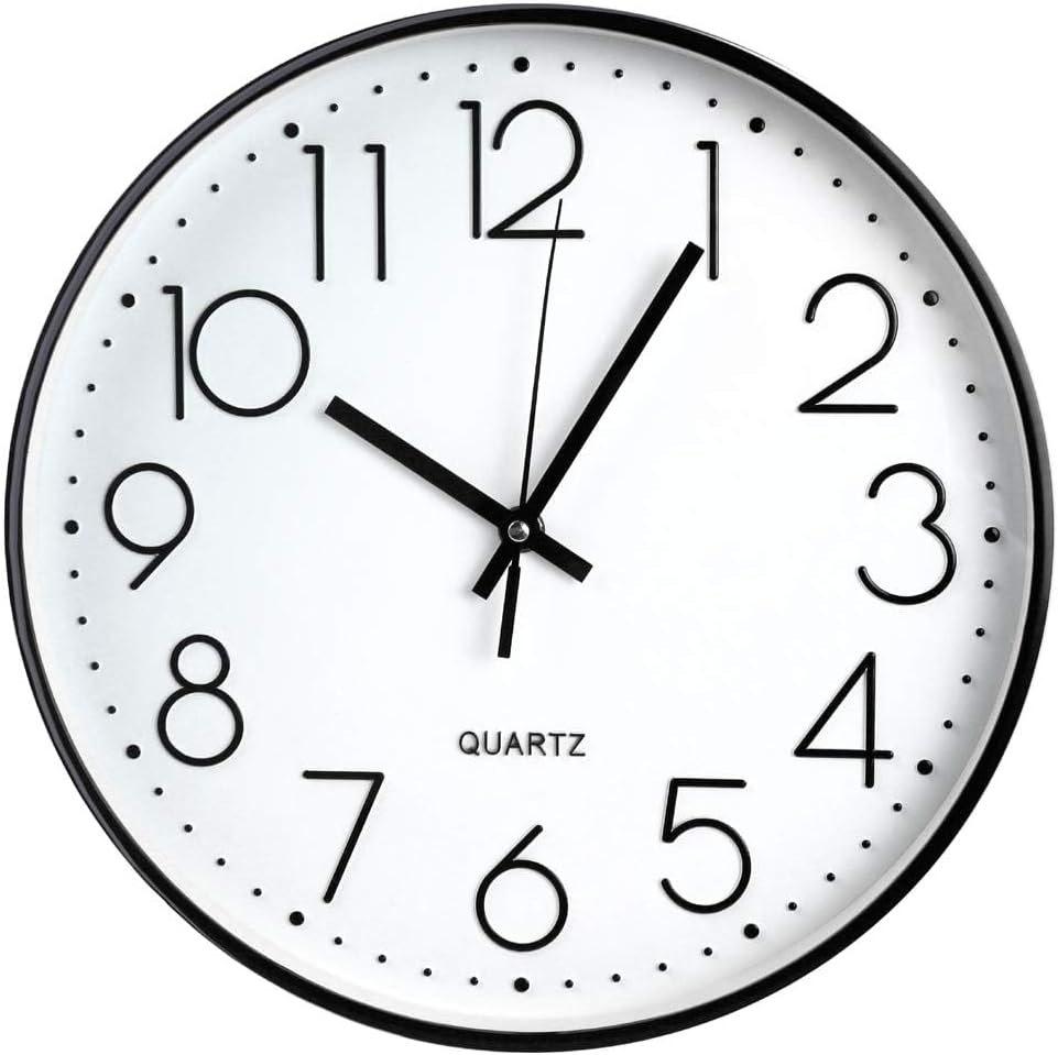 TOHOOYO Wall Clock 12 Inch Non-ticking Silent Quartz Decorative Clocks with Ster...