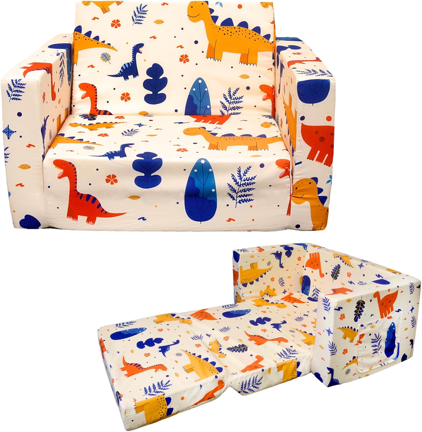 Kids Sofa Toddler Couch, Children's 2 in 1 Convertible Sofa to Lounger, Extra So...