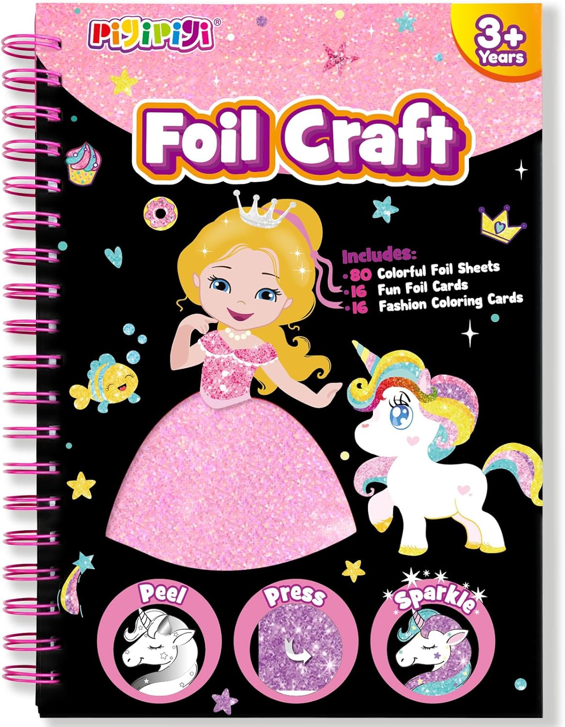 pigipigi Art Craft Activity for Kids: Foil Art Princess & Unicorn DIY Toy Kit, N...