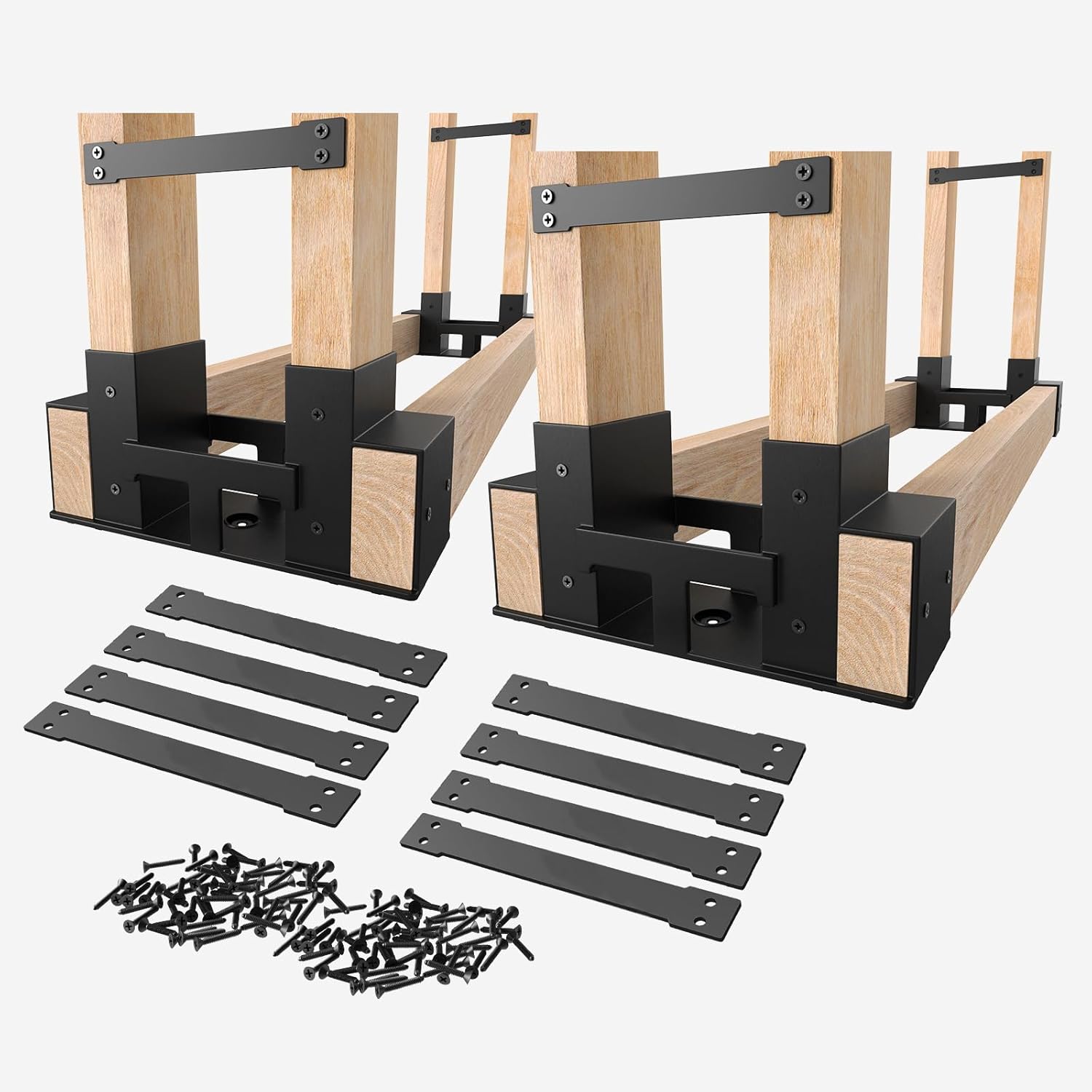 4 PCS Outdoor Firewood Log Storage Rack Bracket Kit, Adjustable Rack Any Length,...
