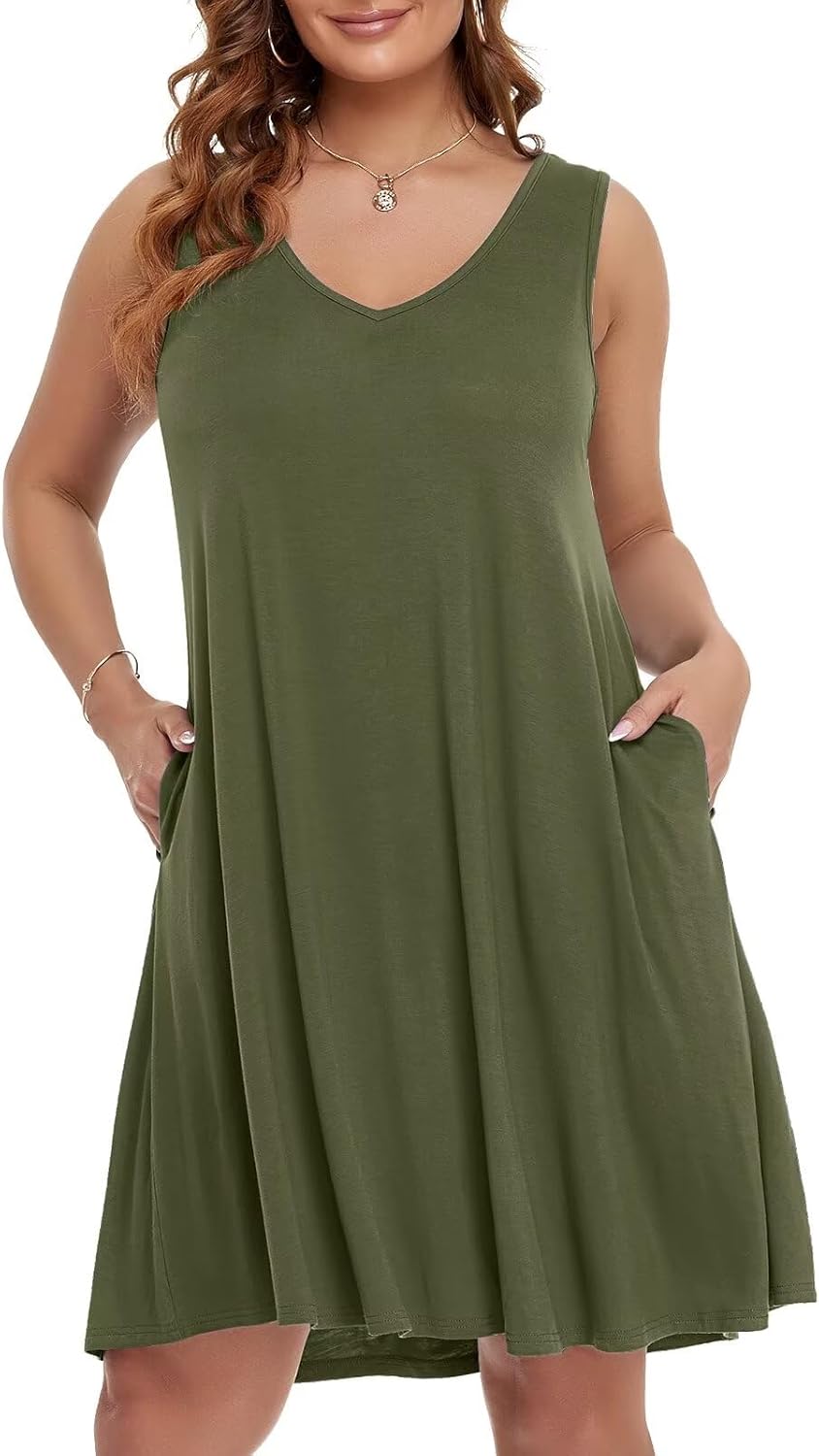 BELAROI Women Casual Summer Beach Dresses Plus Size Sundress V Neck Pockets Swin...