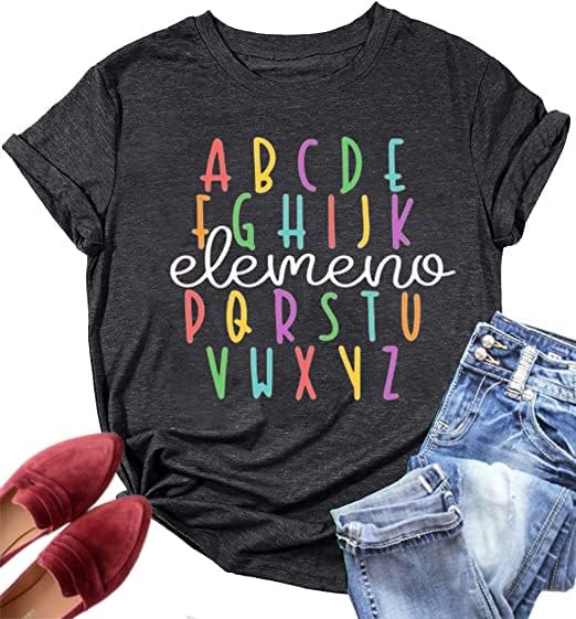 Teacher Shirt ABC Alphabet Elemeno Women Letter Print Graphic Tee Tops Teachers...