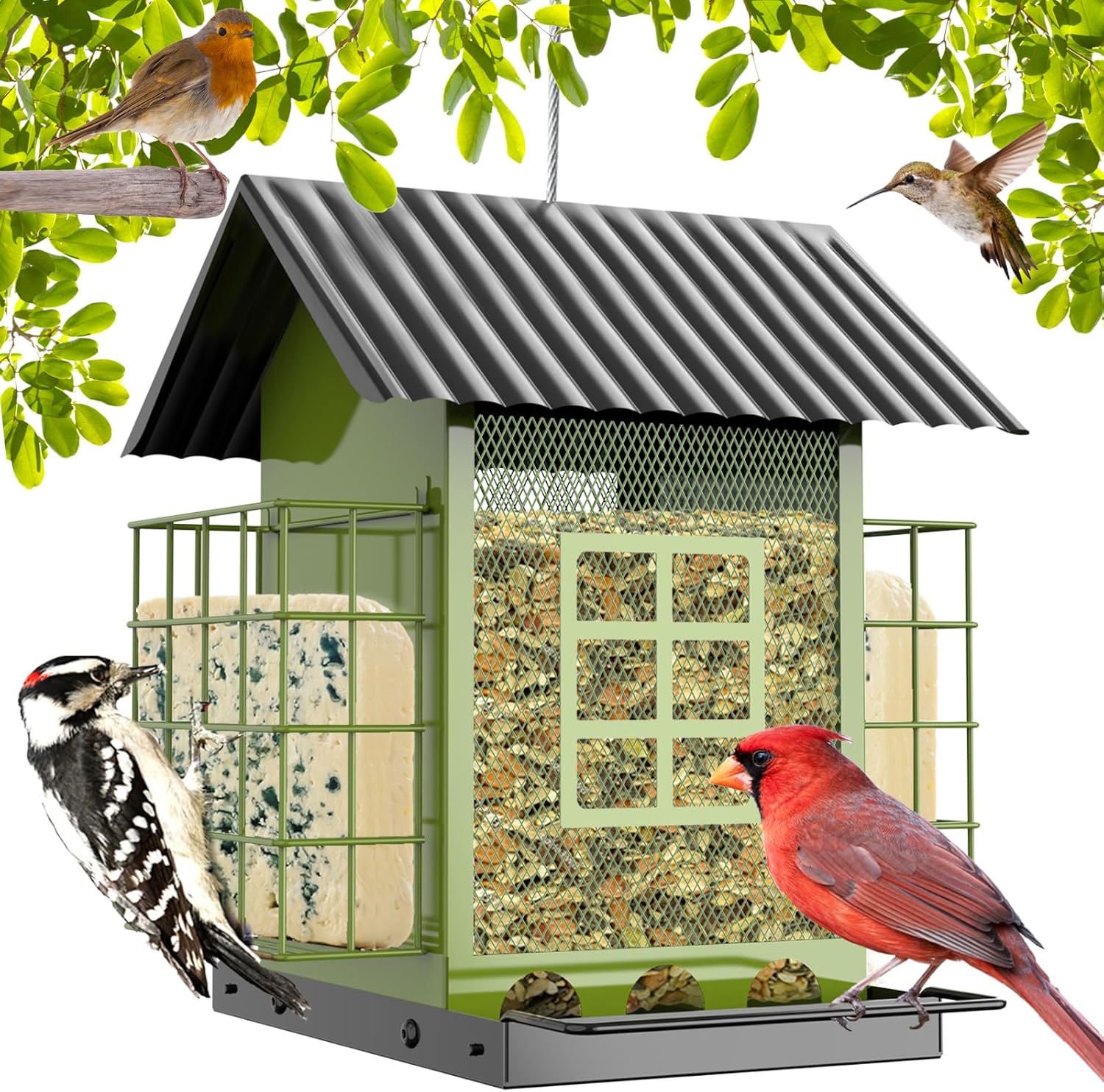 Bird Feeders for Outdoors Hanging, Metal Bird Feed...