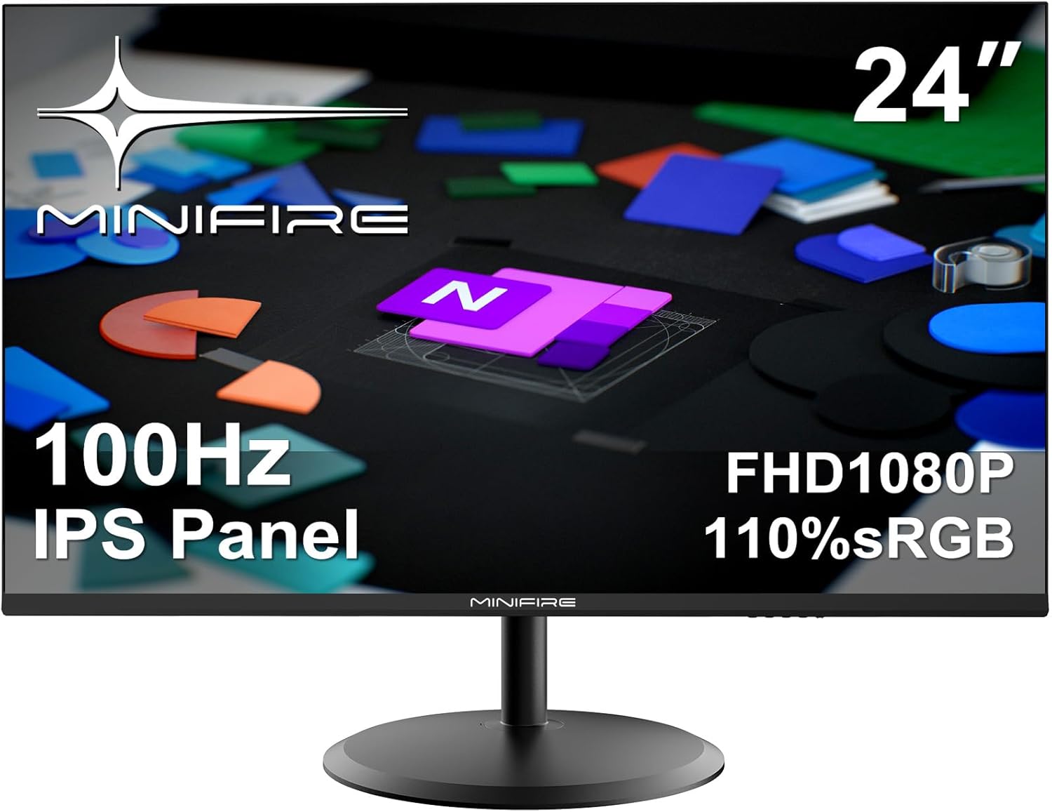 Minifire 24 Inch Monitor Full HD 1080P 100Hz 5ms IPS Eye-Care sRGB 110% HDR Adap...
