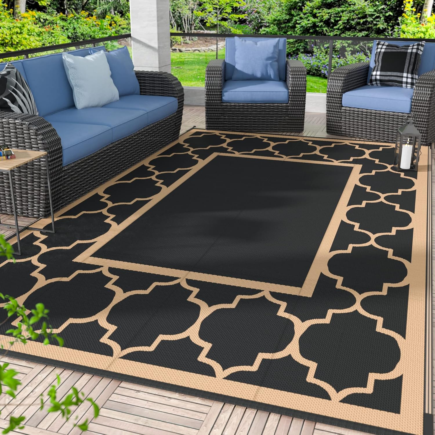 GENIMO Outdoor Rug 9' x 12' Patio Waterproof, Foldable Reversible Plastic Straw...
