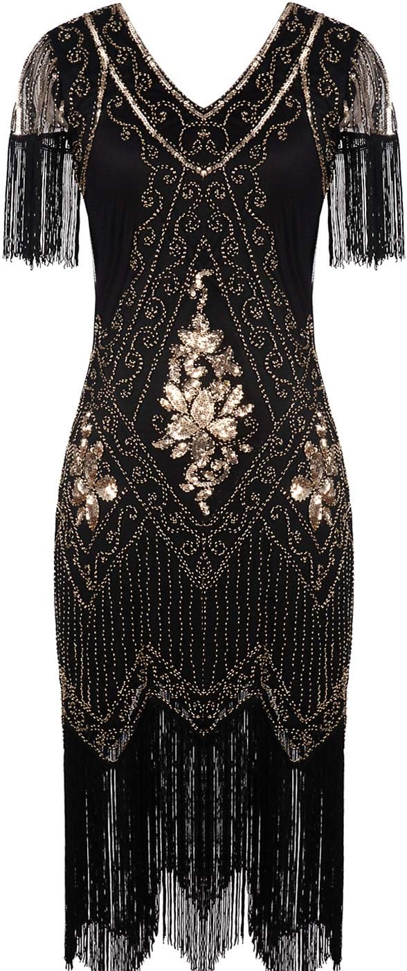 MISSCHEN Women's 1920s Art Deco Fringed Sequin Dress Gatsby Costume Dress with S...