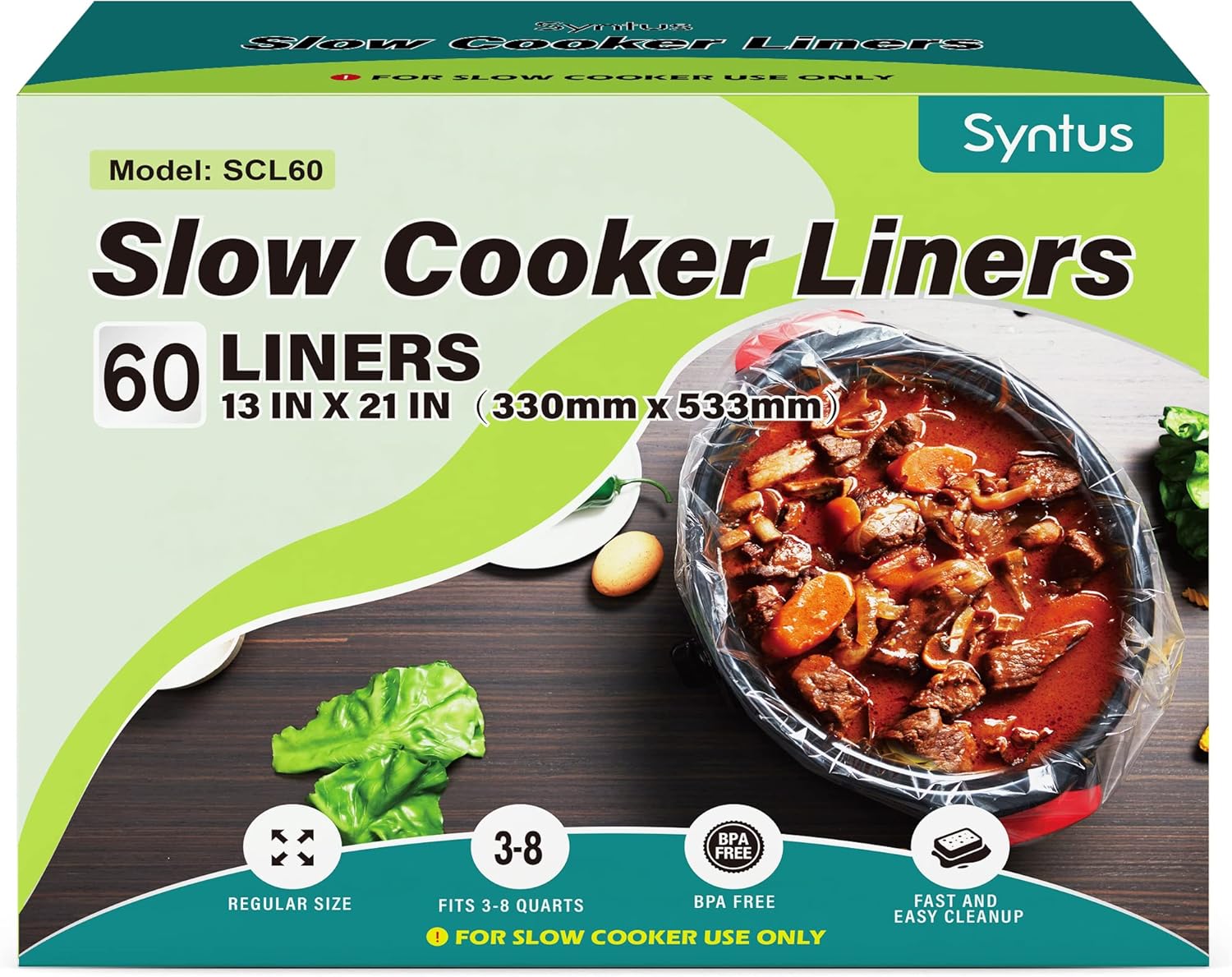 Syntus Slow Cooker Liners, 60 Count Cooking Bags Large Size Disposable Pot Liner...