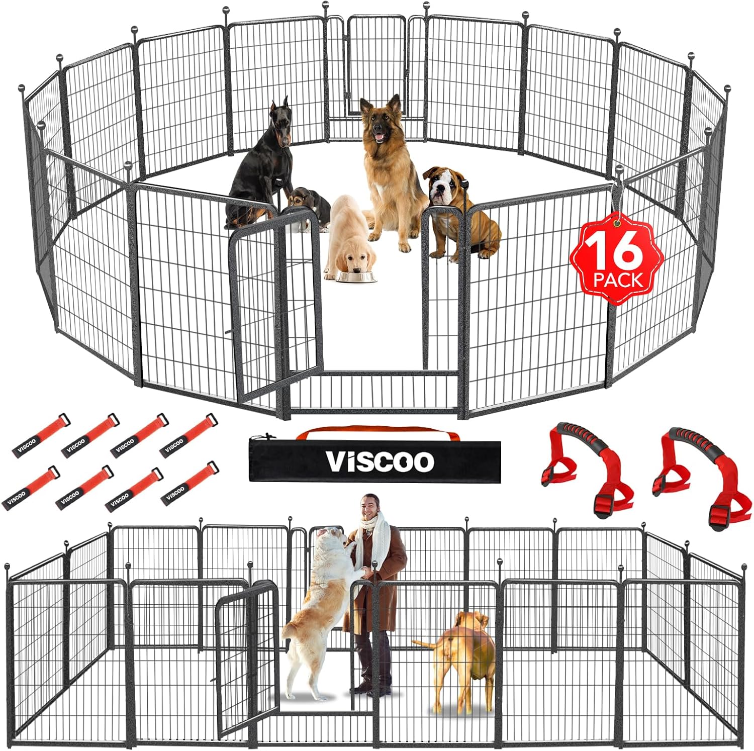 Dog Playpen Outdoor, 16 Panels 40" High Metal Dog Fence with Gate, Pet Fence for...