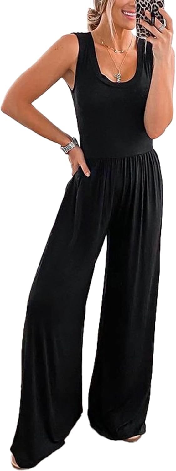 PRETTYGARDEN Women’s Summer Sleeveless Tank Jumpsuits High Waist Low Cut Casual...