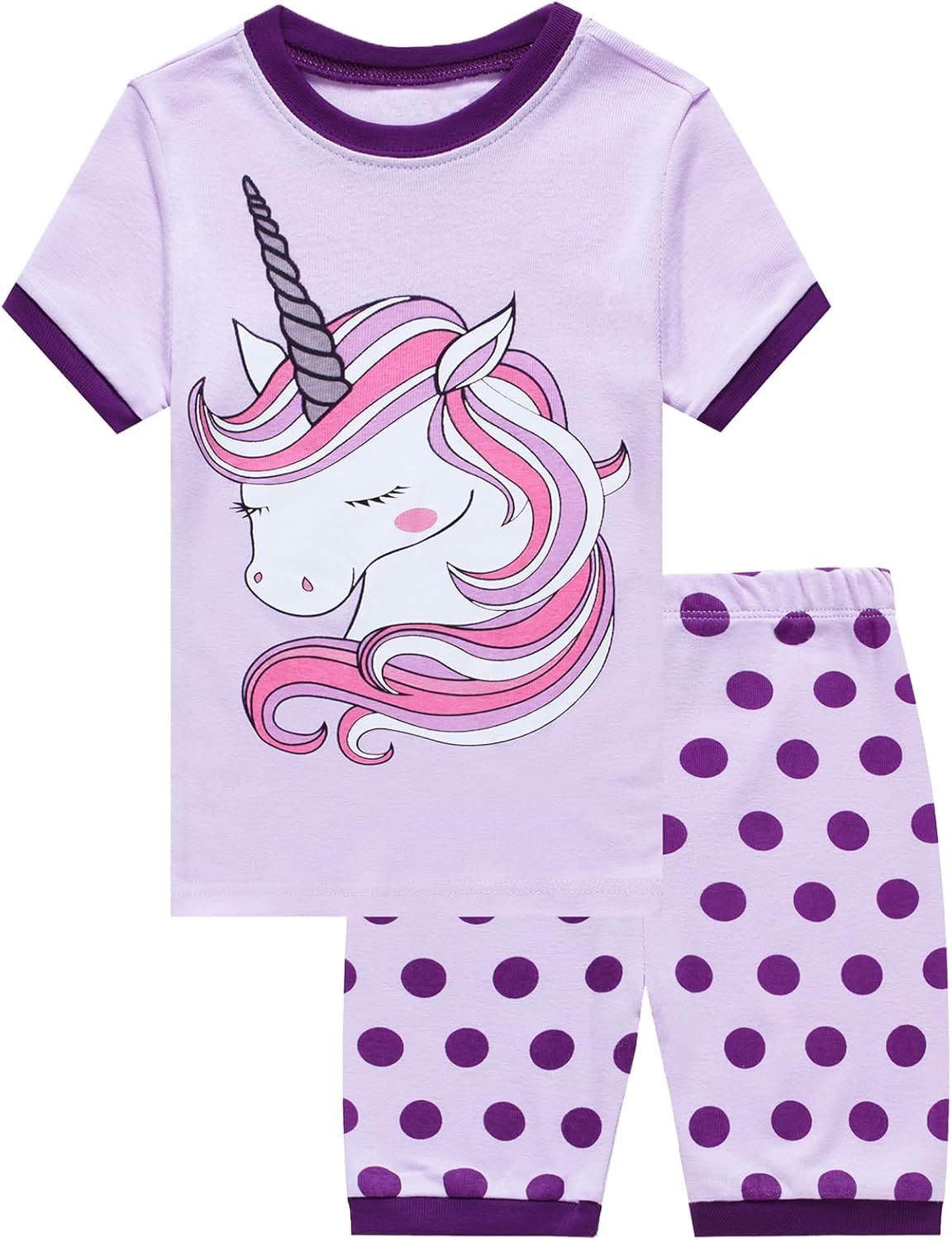 Girls Summer Pajamas Cotton Shorts Sleeve Pajamas for Girls 7 Years Purple Unico...