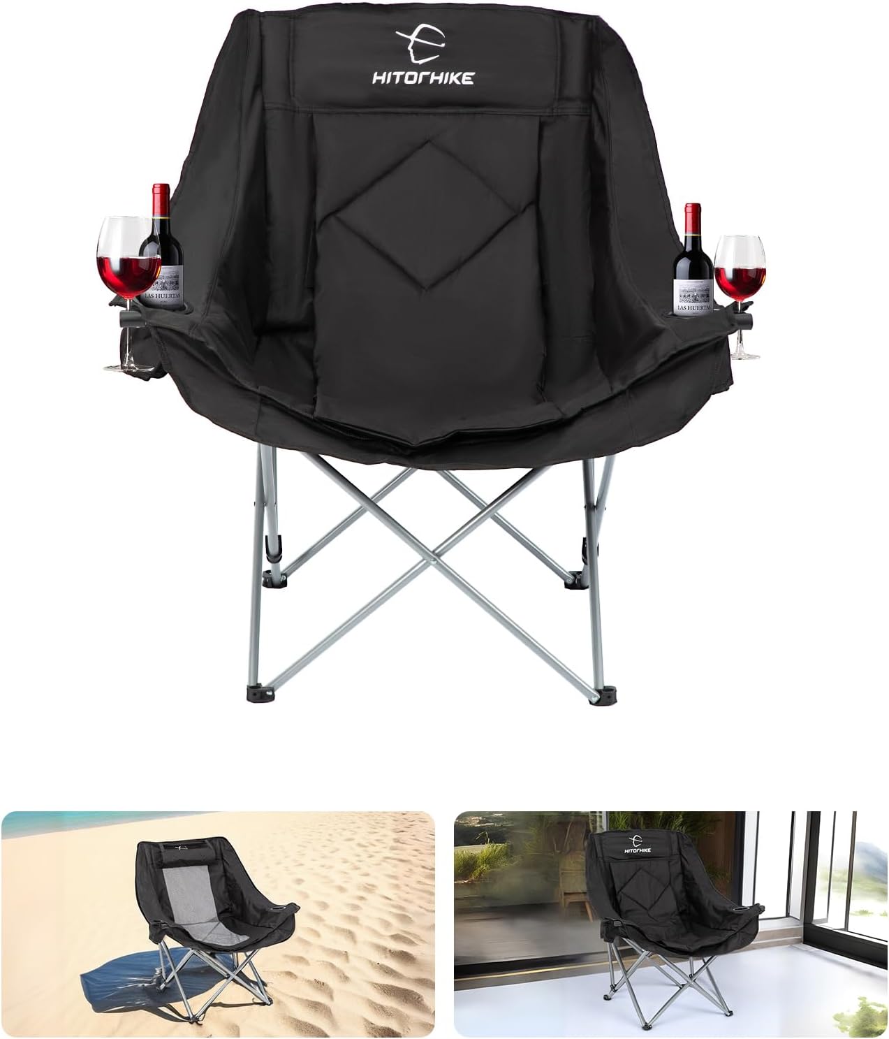 HITORHIKE Double Camping Chair Heavy Duty Oversized Folding Loveseat Camping Cha...