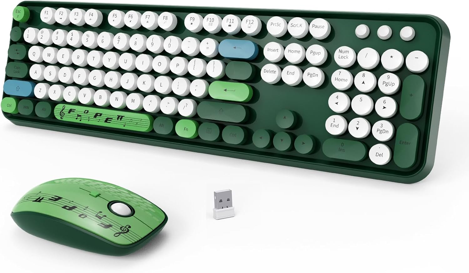 Wireless Keyboard Mouse Combo,Retro Typewriter Keyboard with Round Keycaps,2.4G...
