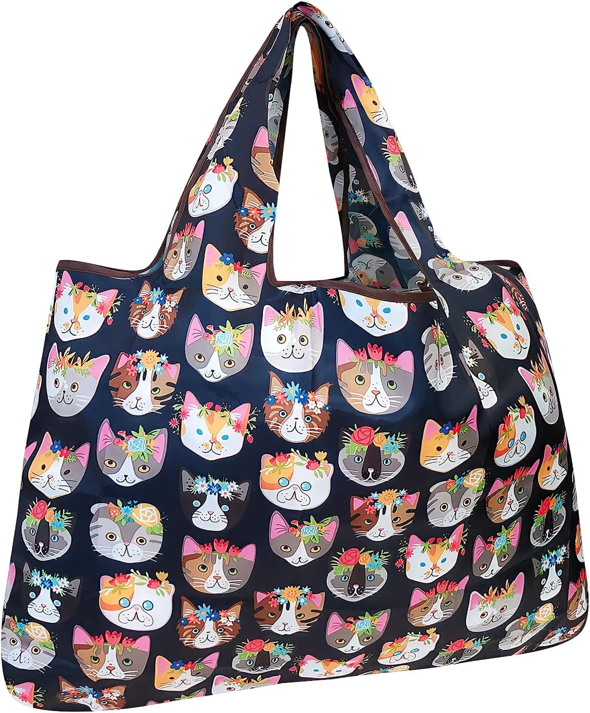 Allydrew Large Foldable Tote Nylon Reusable Grocery Bags Crazy Cats Large