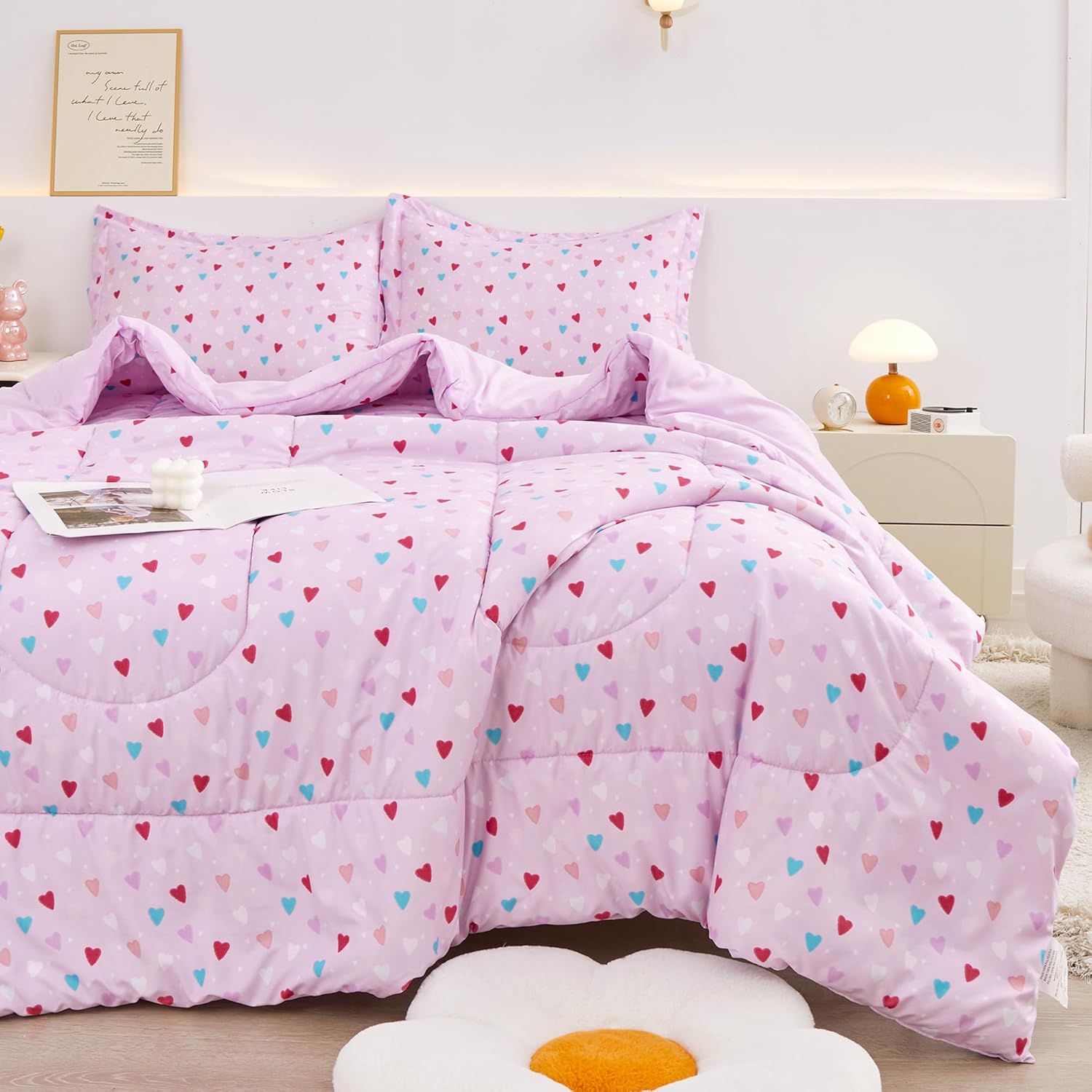 Viviland Comforter Set for Girls, Full/Double Kids 3 Pieces-Comforter with 2 Pil...