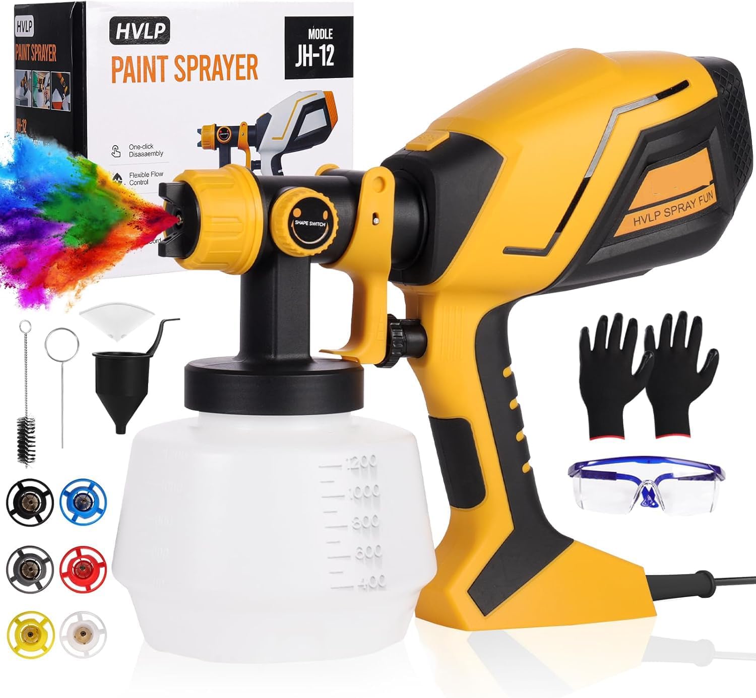 LiveGo Paint Sprayer, 750W HVLP Electric Spray Gun, 6 Copper Nozzles, 3 Spray Pa...