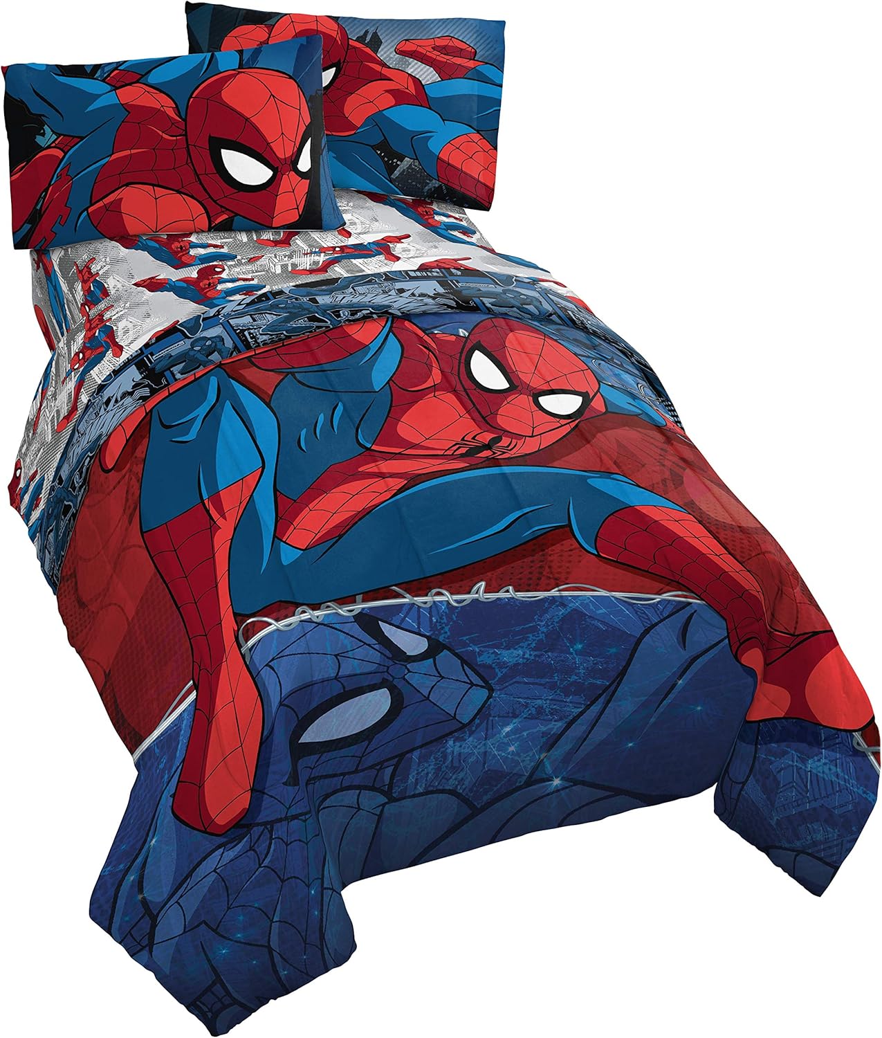 Jay Franco Marvel Spiderman Burst 4 Piece Twin Bed Set - Includes Reversible Com...