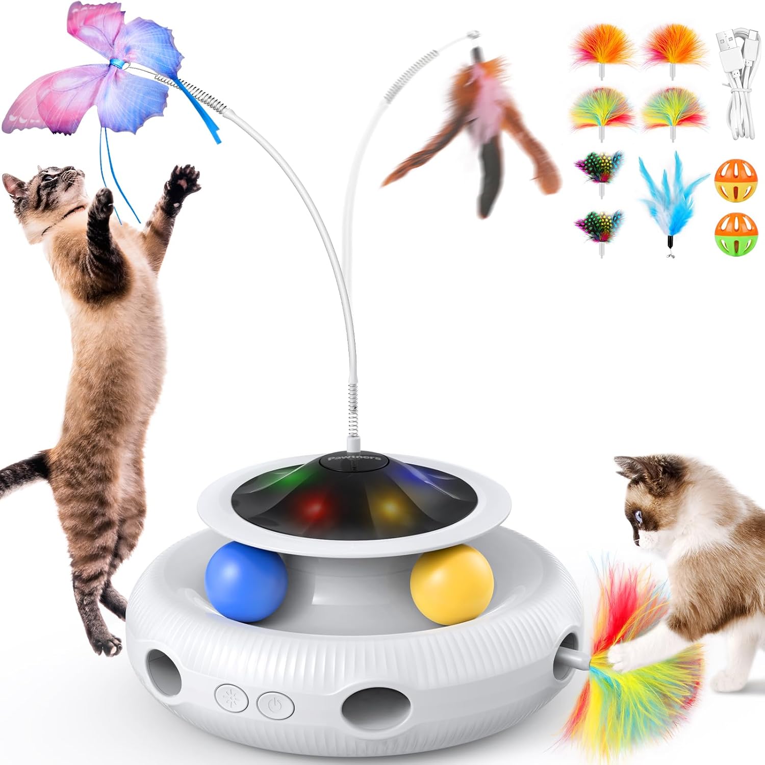 Pawtners Interactive Cat Toy: 4 in 1 Automatic Interactive Kitten Toys for Indoo...