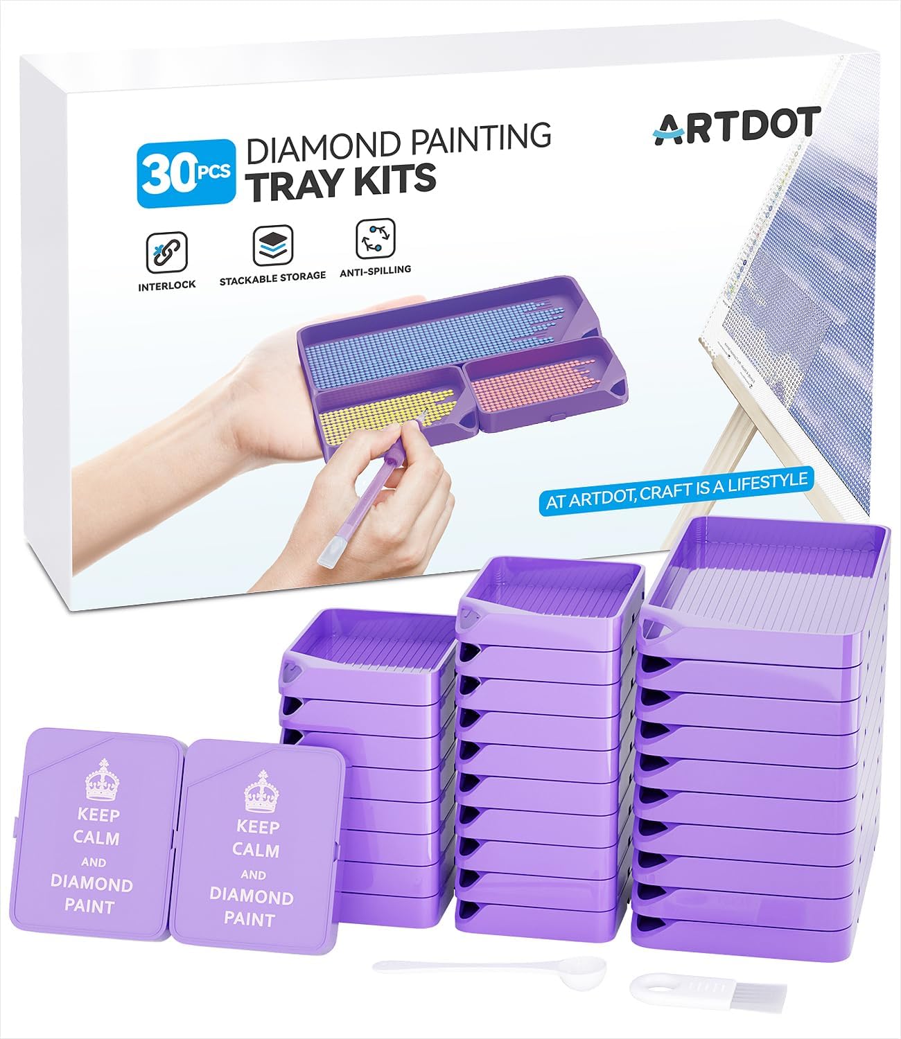 ARTDOT 30-Piece Stackable Tray Set for Diamond Art Kits for Adults, Interlocking...