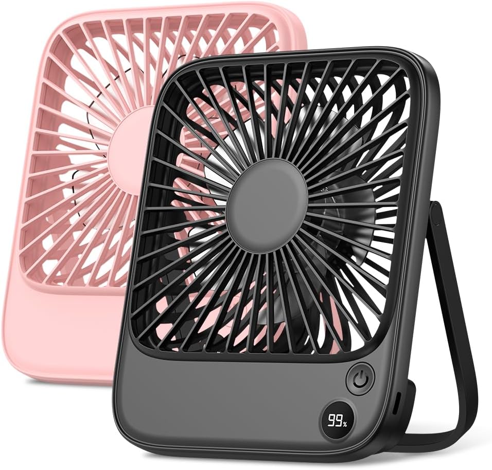 TOPK 2 Pack 5000mAh Portable Desk Fan, Ultra-thin Strong Wind Digital Display 4...