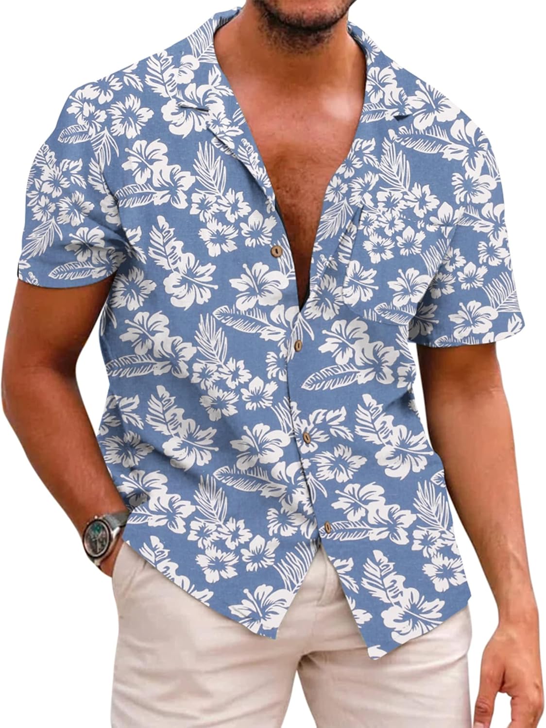 COOFANDY Men's Linen Shirts Casual Short Sleeve Shirts for Men Button Down Holid...