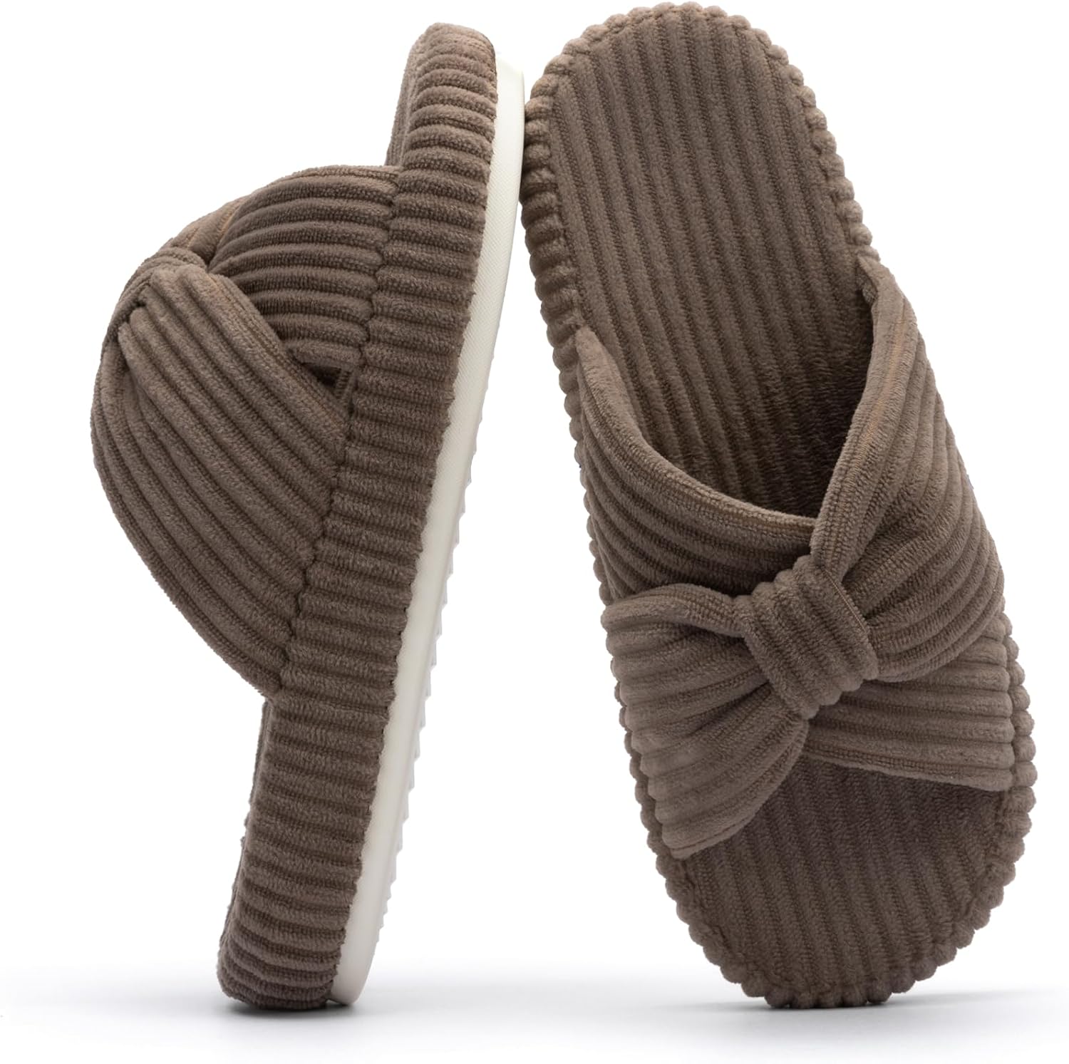 Chantomoo Slippers for Women Memory Foam House Bedroom Corduroy Bow Crossbands S...
