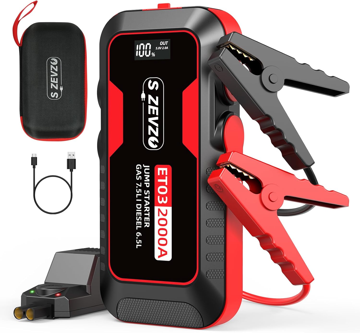 ET03 Car Jump Starter 2000A Jump Starter Battery Pack for Up to 7.5L Gas and 6.5...