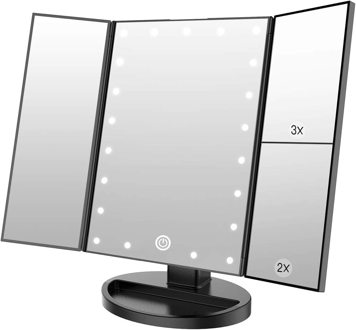 WEILY Vanity Makeup Mirror,1x/2x/3x Tri-Fold Makeup Mirror with 21 LED Lights an...