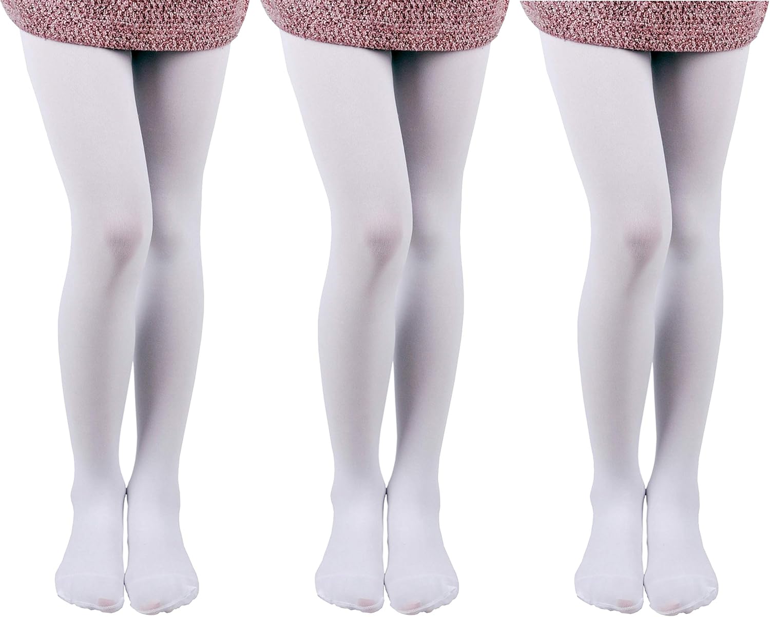 EVERSWE 3-Pack Girls Microfiber Tights Multiple Colors 8-10 Years White