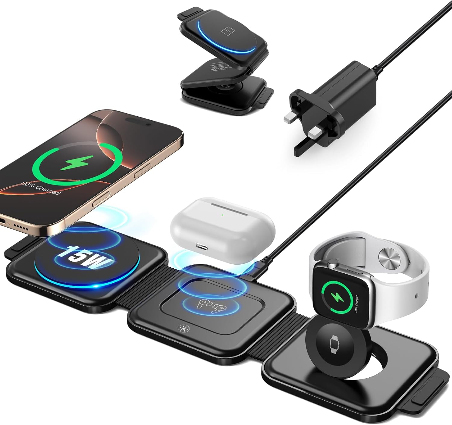 3 in 1 wireless charging station, Foldable Travel Charger Station for iPhone 16/...