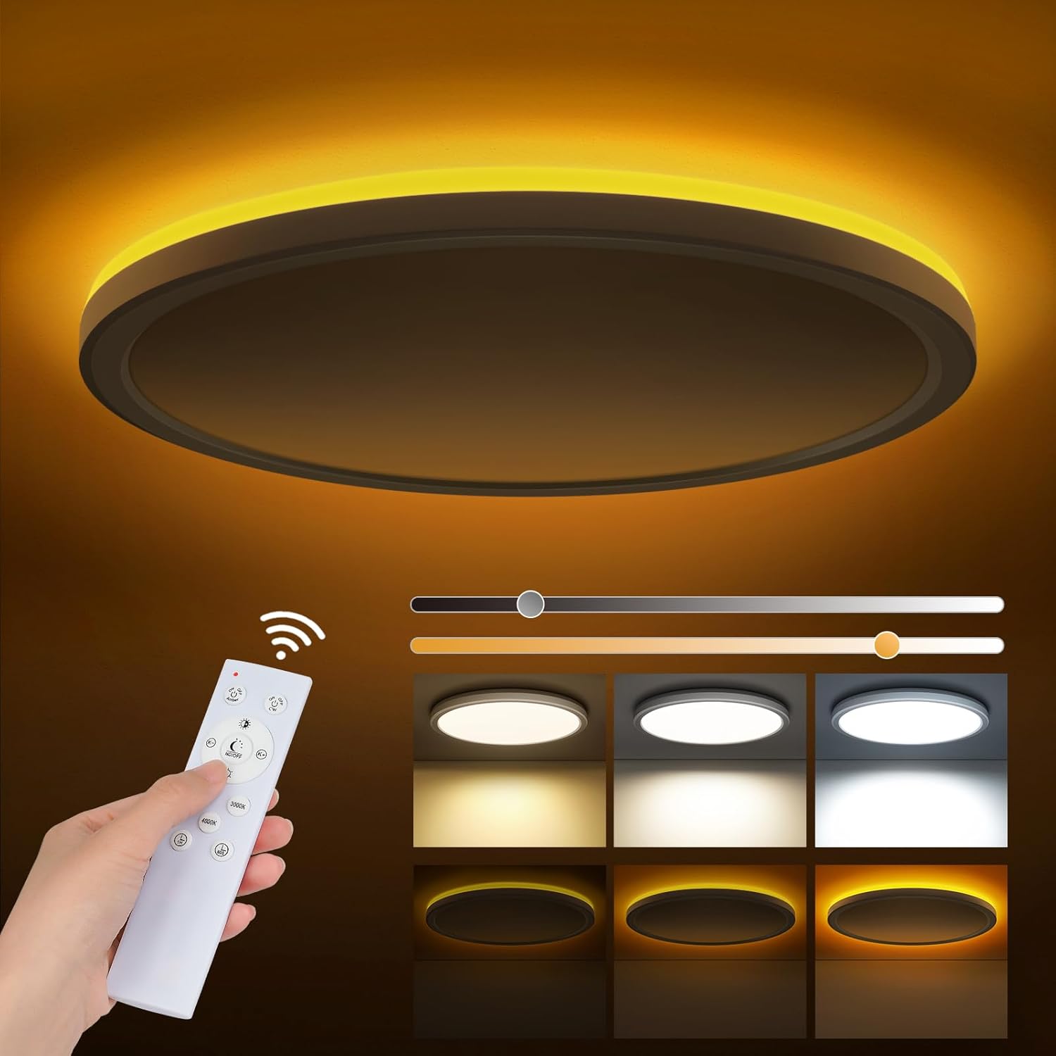ONEWAY LED Ceiling Lights for Bedroom,24W 2400lm Dimmable Bathroom Lights Ceilin...