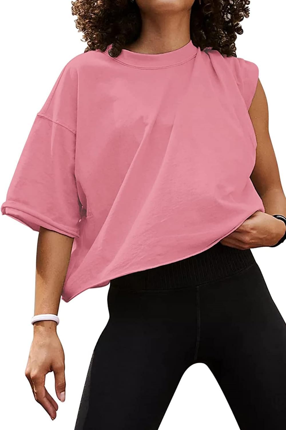 Carpetcom Oversized Workout Shirts for Women Short Sleeve Drop Shoulder Casual C...