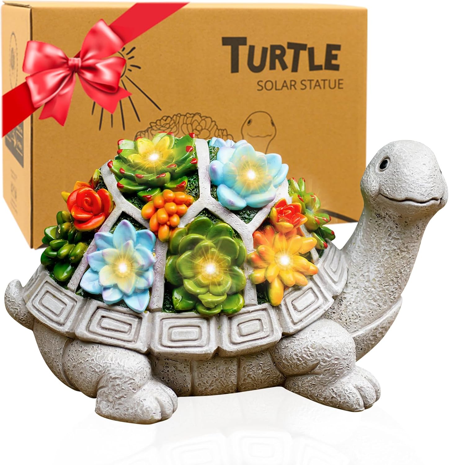 Solar Garden Turtle Statue - Turtle Decor with 7 Warming Solar LED Lights, Outdo...