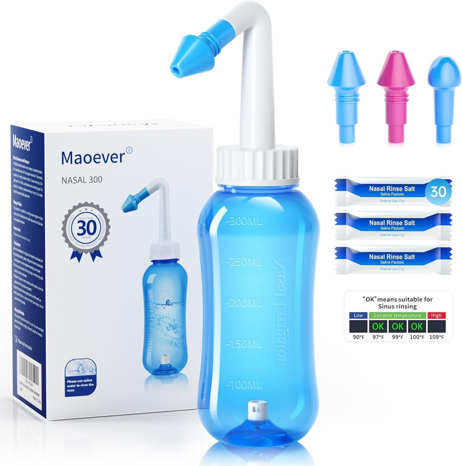 MAOEVER Neti Pot Sinus Rinse Bottle Nose Wash Cleaner Pressure Rinse Nasal Irrig...