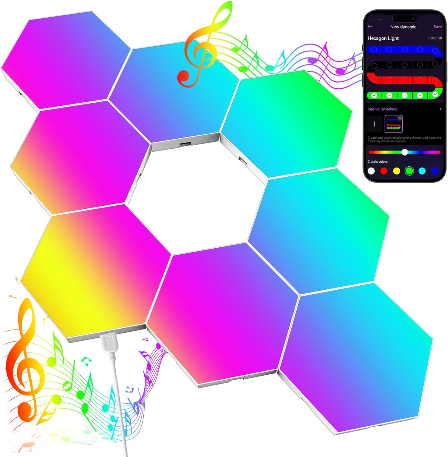 Kangtaixin Hexagon LED Wall Lights, 8-Pack RGB Gaming Panels – Hexagonal Smart L...