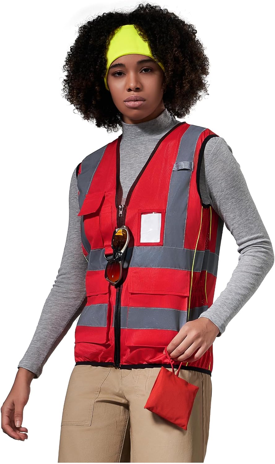 A-SAFETY High Vis Safety Vest for Women - Reflective Strips, Multi-Pockets, Zipp...