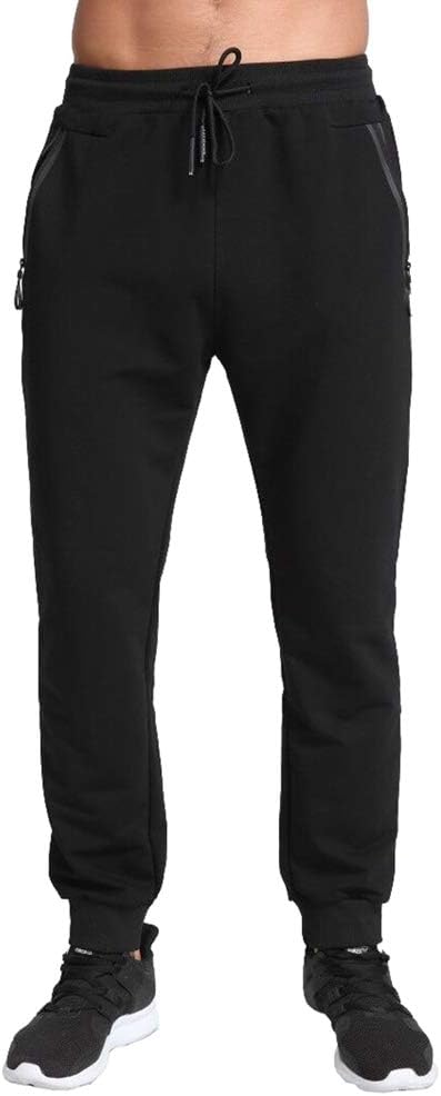 Tansozer Mens Joggers Slim Fit Tracksuit Bottoms Zip Pockets M Black