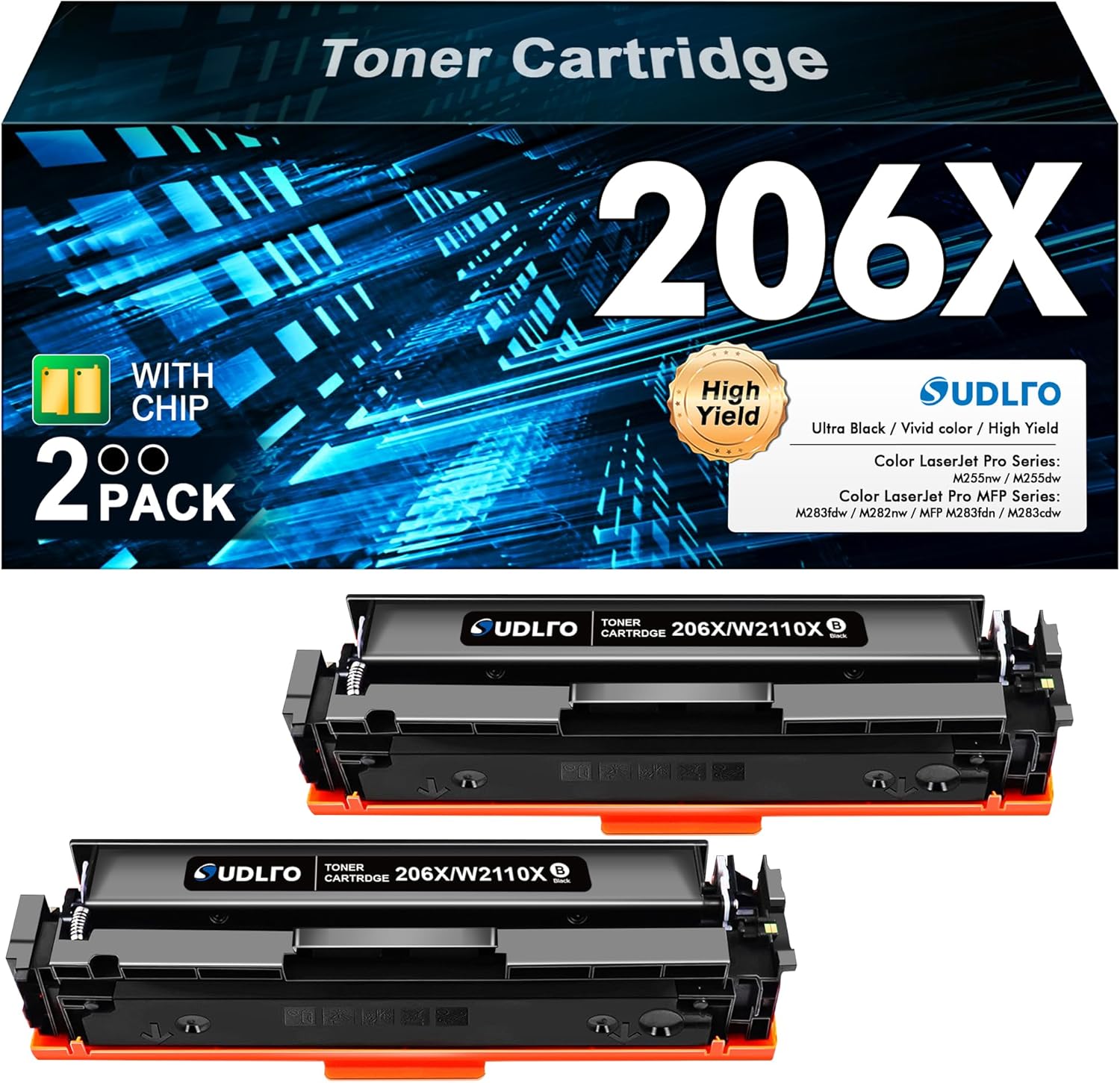 206X Black Toner Cartridges - High Yield Replacement for HP 206X 206A Black Tone...