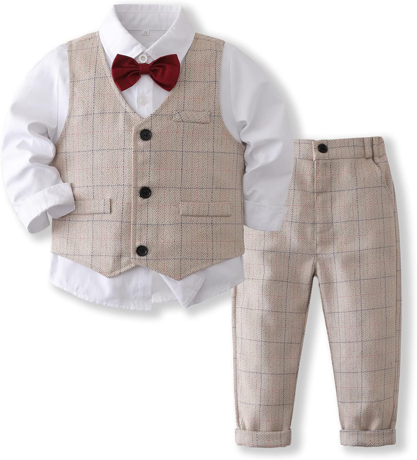 Boys 3Pcs Clothing Sets Cotton Long Sleeve Bowtie Shirts +Vest +Pants Casual Sui...
