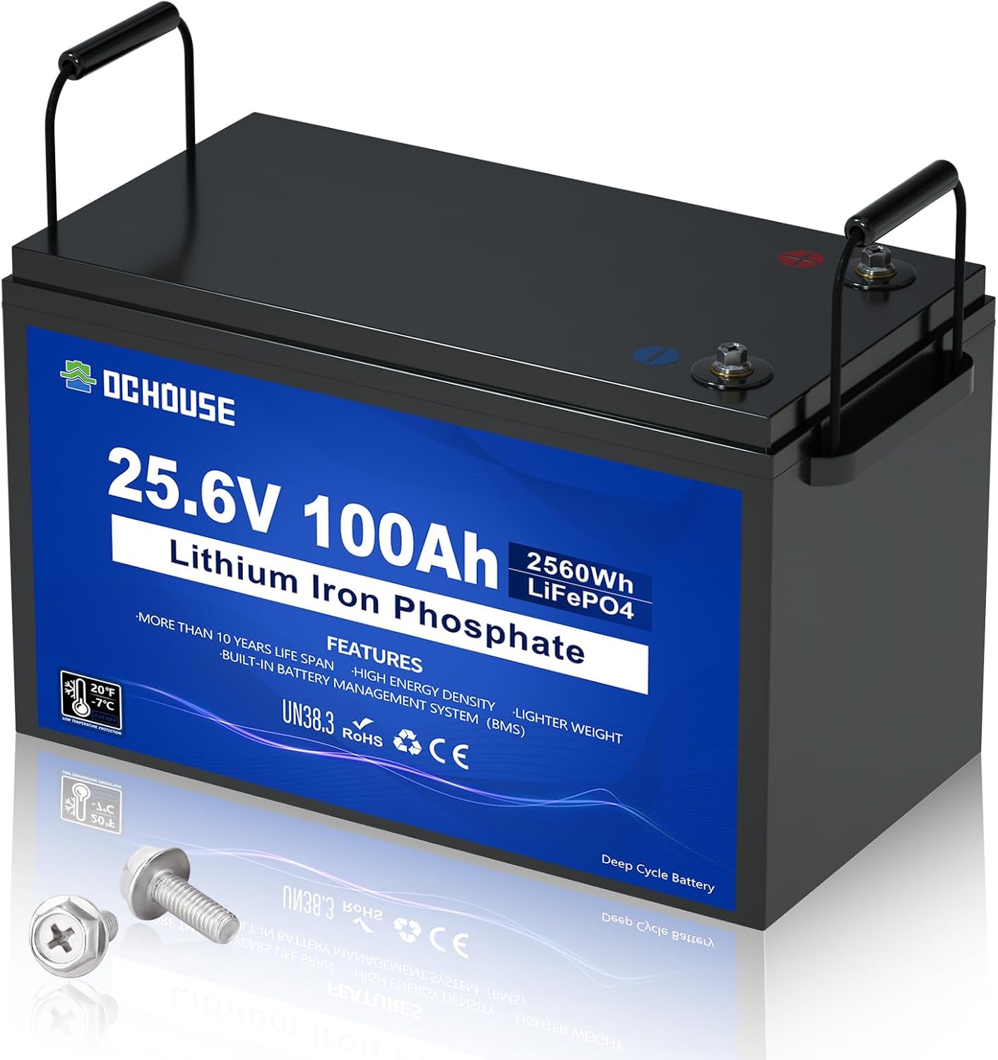 DC HOUSE 24V 100Ah LiFePO4 Lithium Battey, Low Temp Cut-Off BMS, Up to 15000 Cyc...