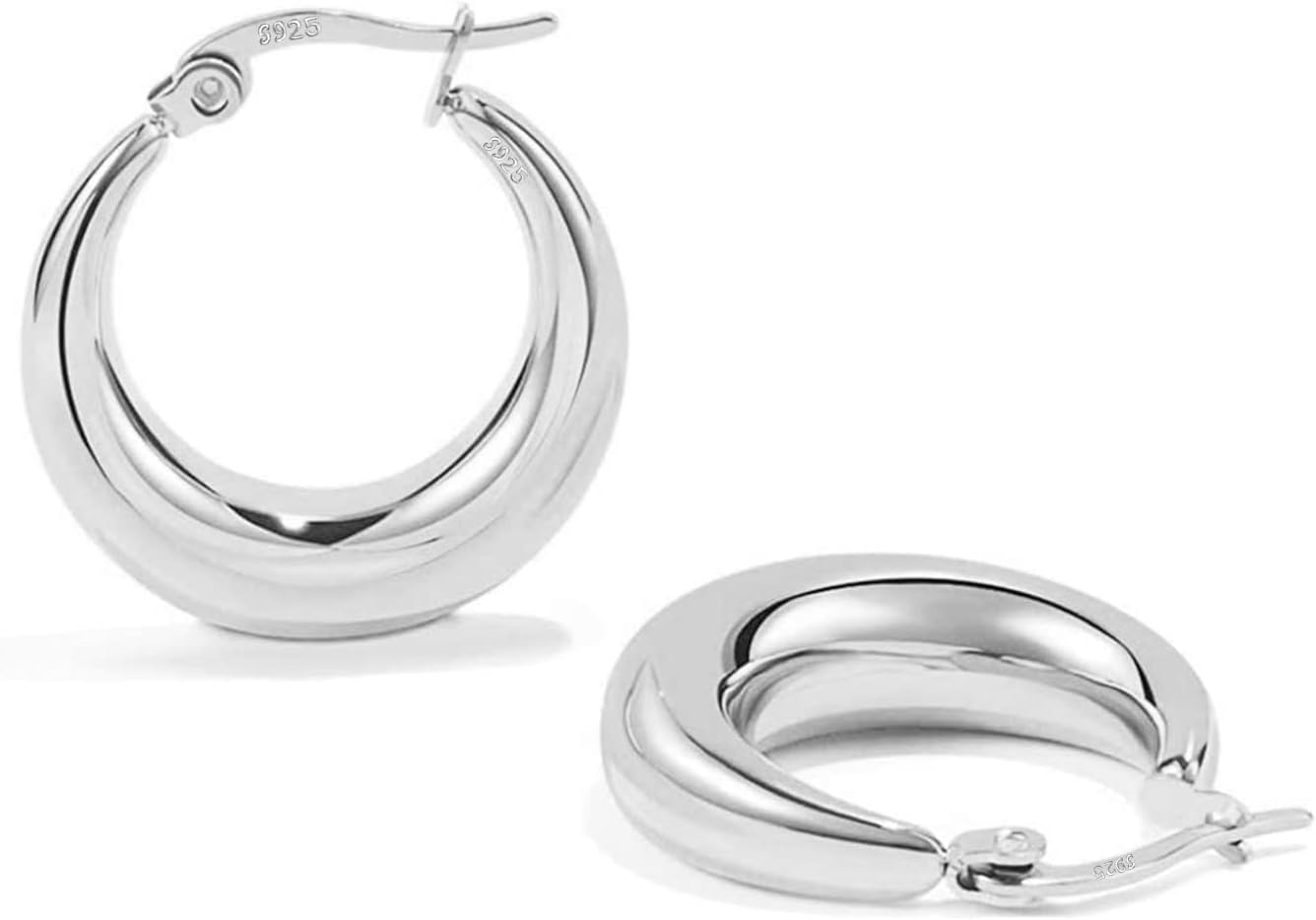LOUMILEO 925 Sterling Silver Hoop Earrings Hypoallergenic Chunky Silver Hoop Ear...