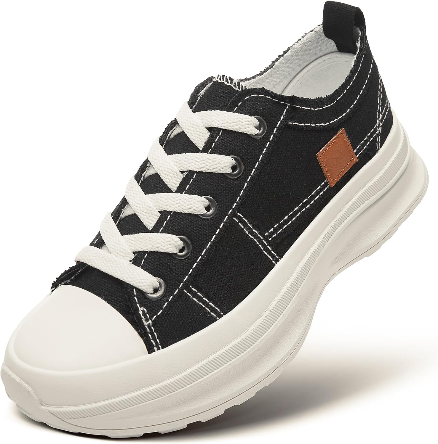 ZGR Womens Low Top Platform Sneakers,White Canvas Sneakers,Casual Platform Tenni...