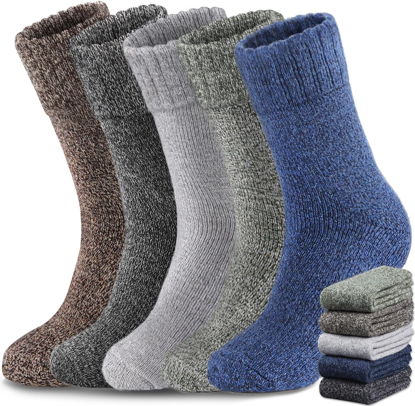 Yeblues 5 Pairs Merino Wool Socks Mens, Thick Warm Winter Socks, Hiking Socks So...