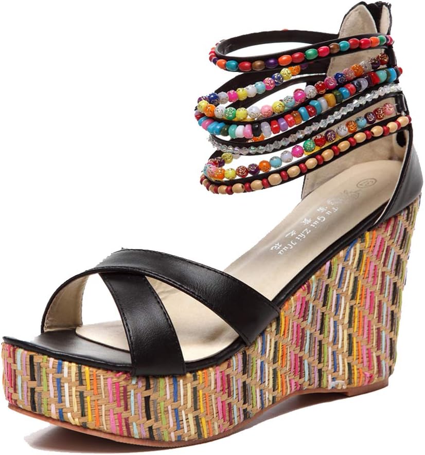 getmorebeauty Women's Wedge Sandals With Pearls Across The Top Platform Sandals...