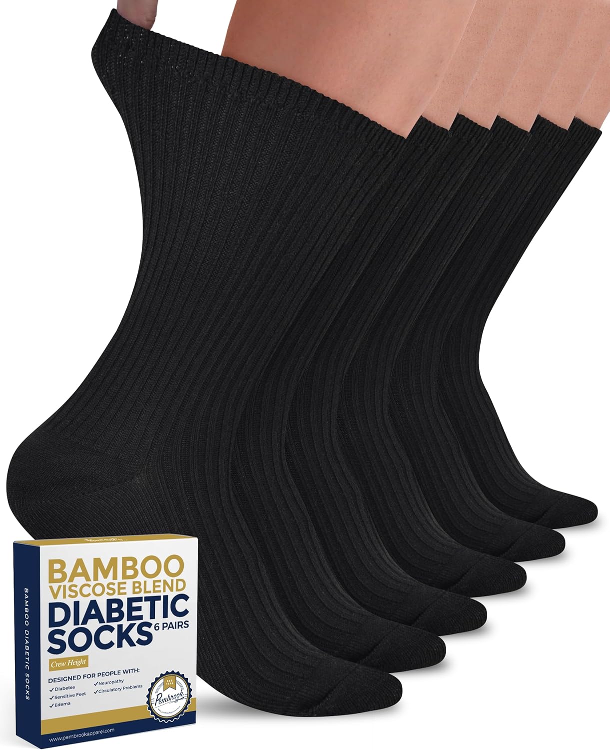 Pembrook Ribbed Knit Bamboo Viscose Diabetic Socks...