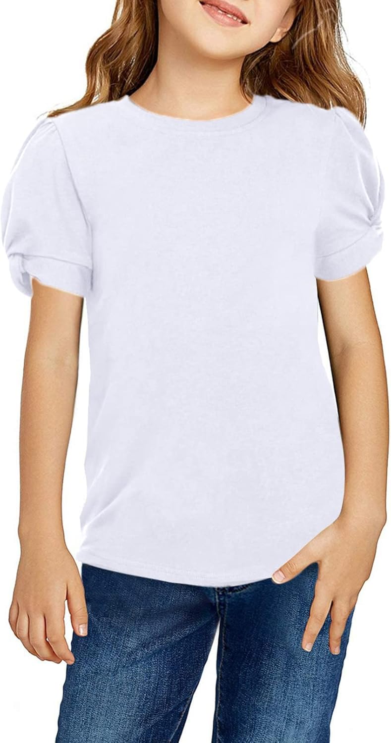 Arshiner Girls T-Shirts Puff Sleeve Kids Summer Round Neck Short Sleeve Tops Cas...