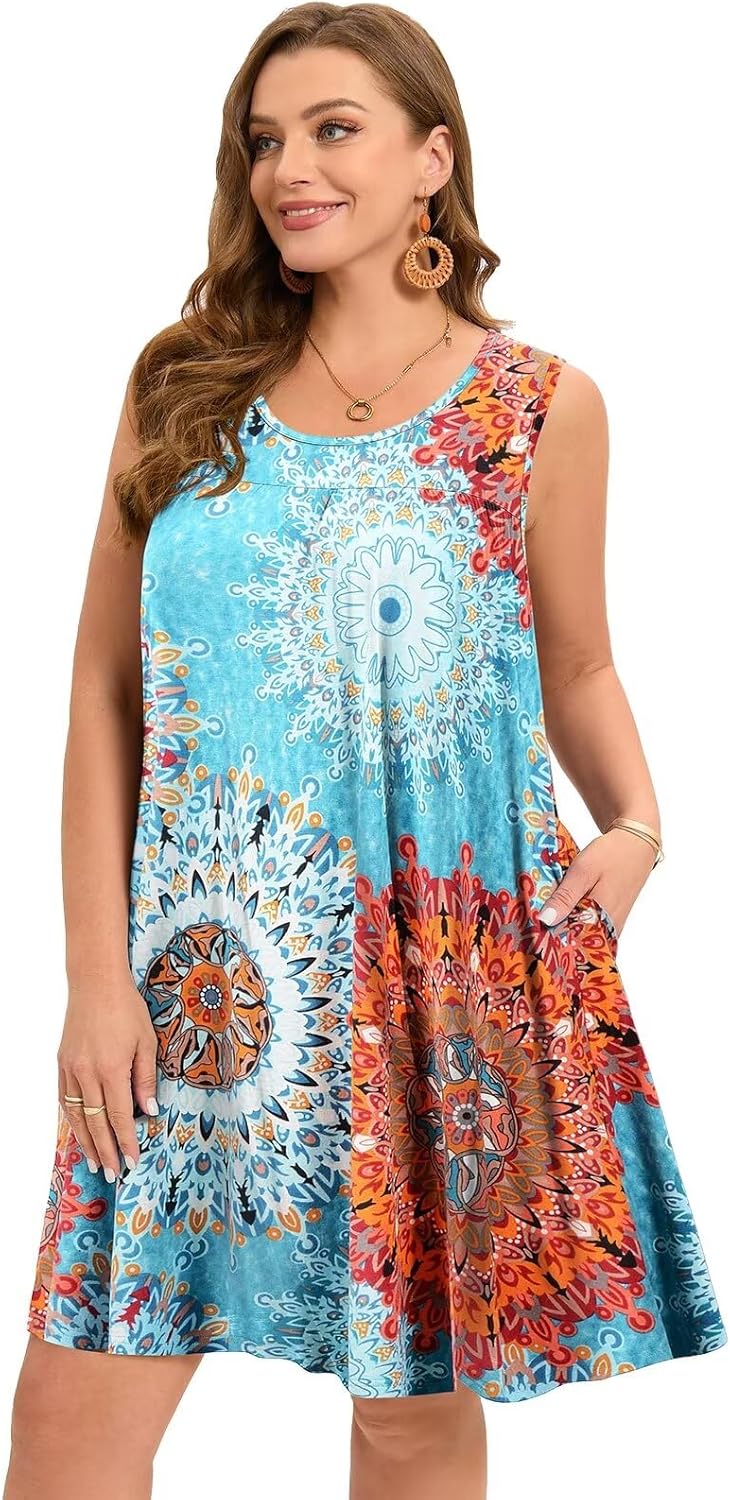 BELAROI Women Plus Size Summer Dresses Sundress Casual Scoop Neck Pleated Sleeve...