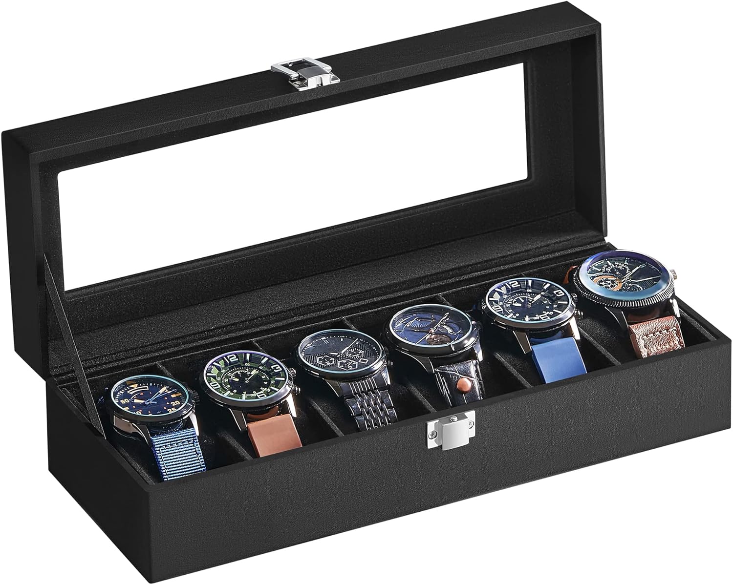 SONGMICS Watch Box with 6 Slots, Watch Case with Glass Lid, Watch Display Box wi...