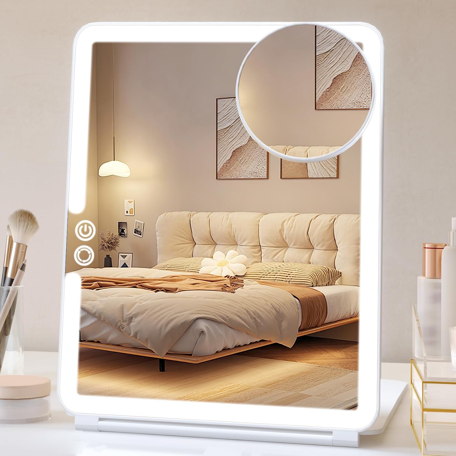 FUNTOUCH Rechargeable Makeup Mirror with Light, Po...