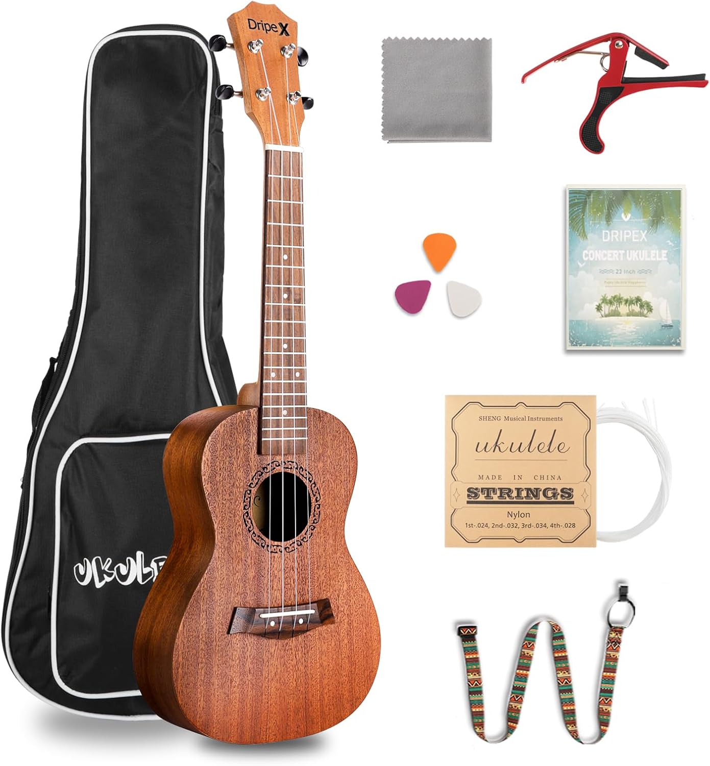 Dripex 23 Inch Concert Ukulele, Small Guitar Ukelele, Professonial Wood Ukulele...