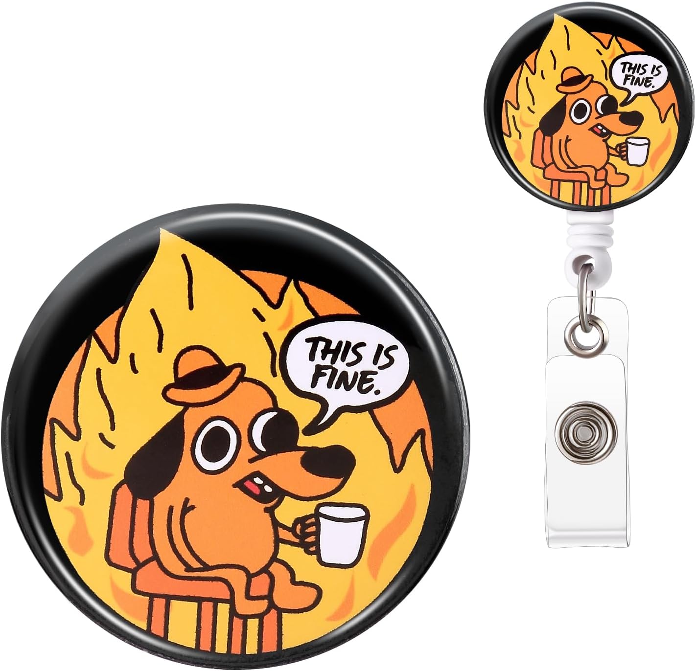 Badge Reel, Funny Badge Holder, Cute Badge Clip for Nurse, This is Fine Dog Retr...